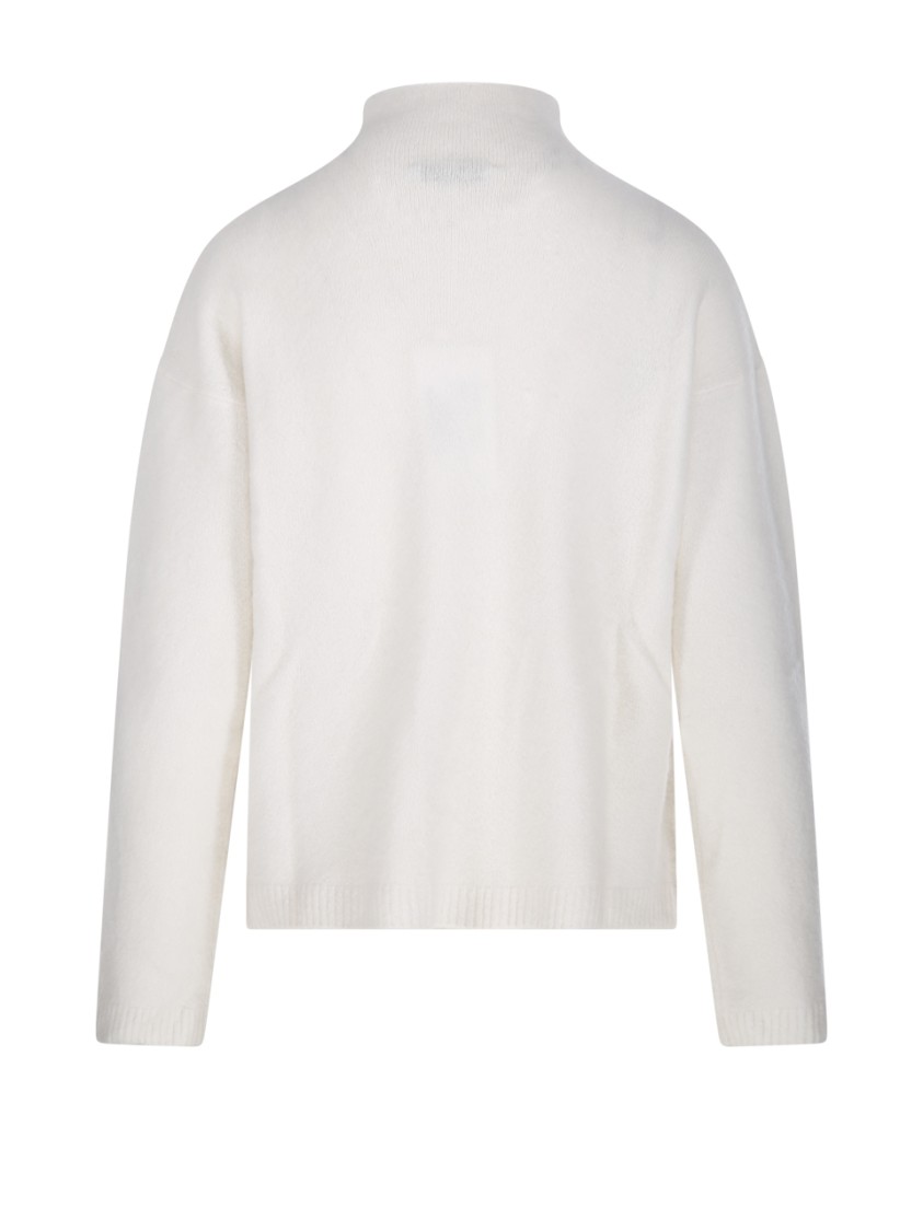 Max Mara Cropped White Cashmere Knit Sweater With Ribbed Detailing In White