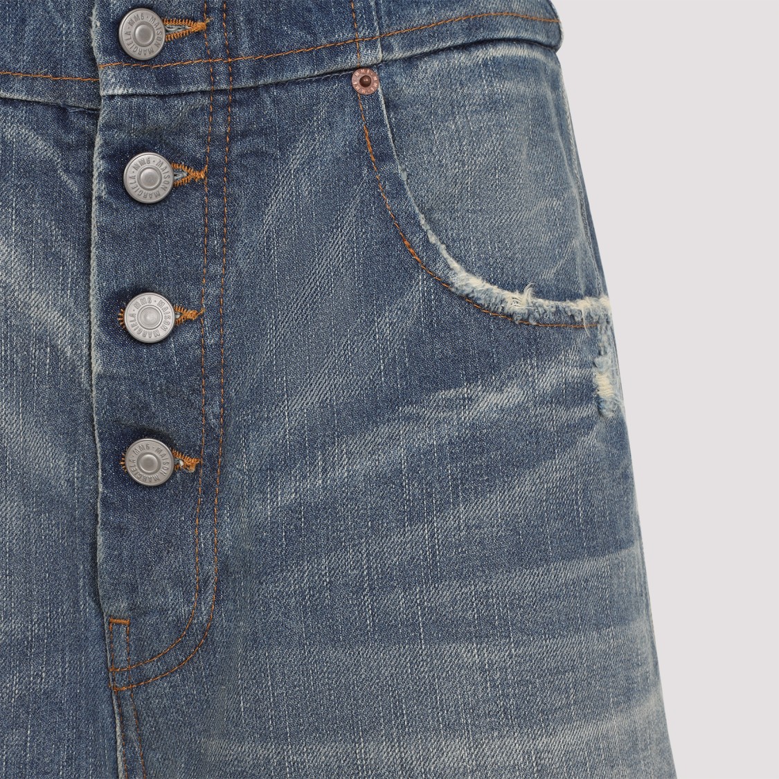 Shop Mm6 Maison Margiela Mm6 By Maison Margiela 5 Pockets Mid-blue Cotton Jeans In Grey