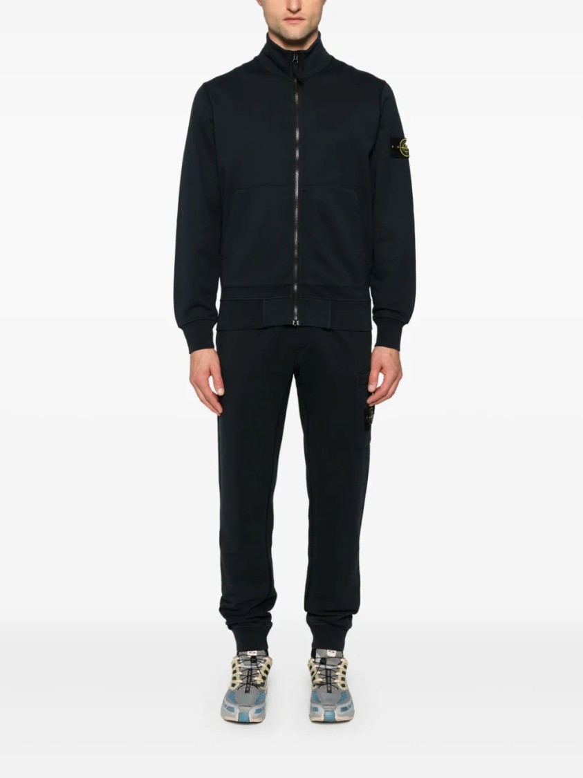 Stone Island Compass-badge Zipped Sweatshirt In Blue
