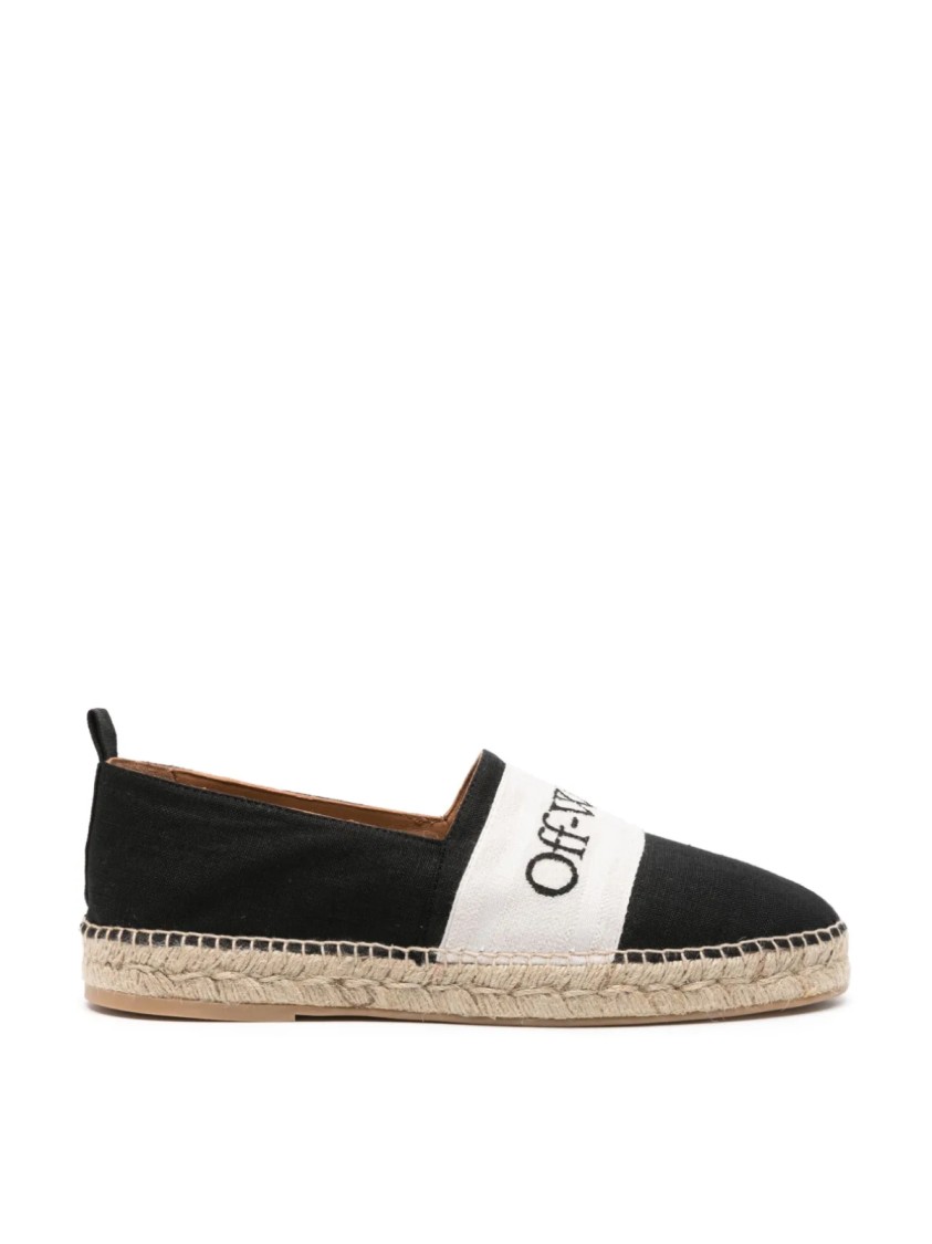 Off-white Bookish Logo Linen Espadrilles In Neutral