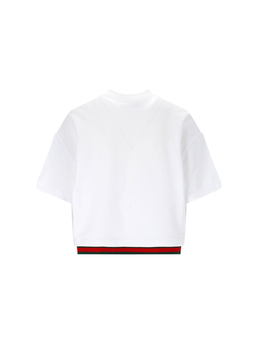 Gucci Crop Cotton Sweatshirt With Web Profiles In White