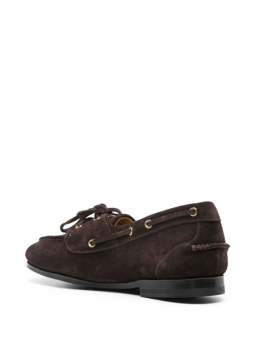 Bally Cedar Brown Leather Moccasins With Panelled Design And Lace-up Detail In Black