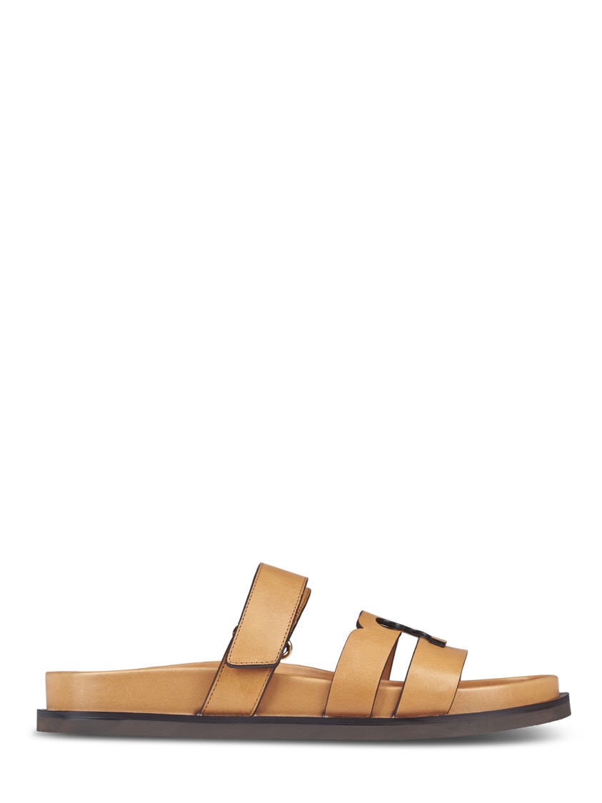 Tory Burch Double-strap Closure Slides With Elegant Buckle Detail In Brown