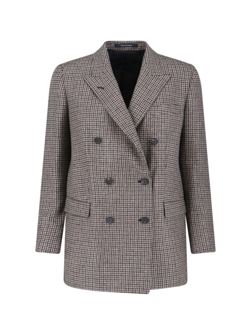 Tagliatore Double-breasted Houndstooth Jacket With Tailored Silhouette In Gray