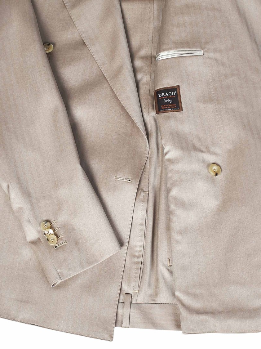 Franzese Collection Double-breasted Beige Suit With Herringbone Pattern In Brown