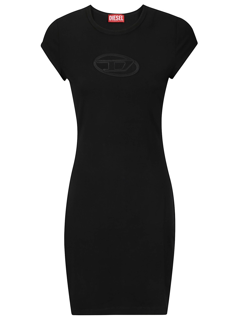 Diesel Women Abito Corto Con Dettaglio Oval D Cut Out In Cotone Stretch Nero Donna In Black