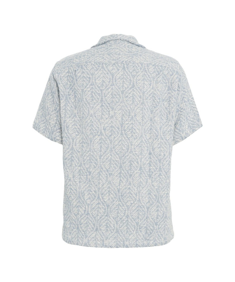 Shop Portuguese Jacquard Shirt With Notched Lapels In Blue