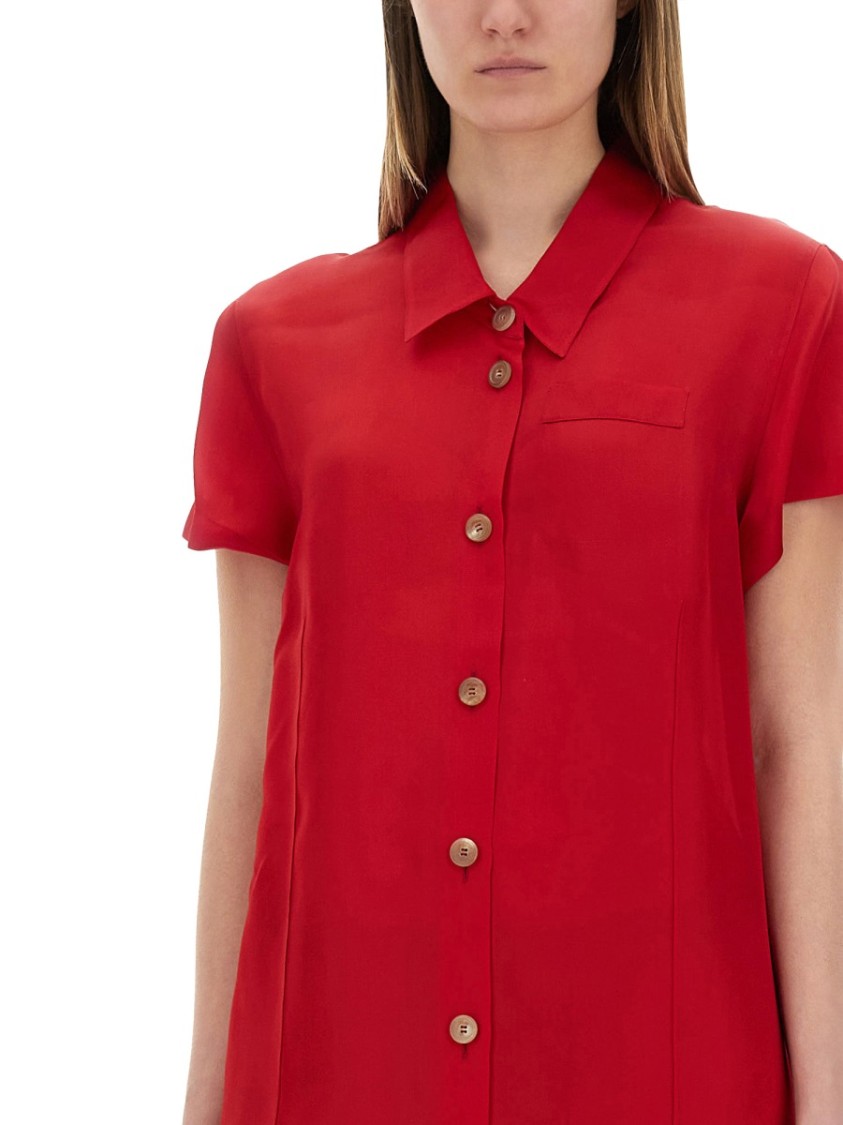 Khaite Effy Silk And Cotton-blend Organza Midi Shirt Dress In Red