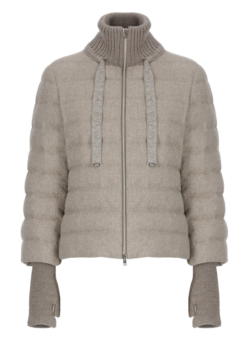 Herno Beige Down Jacket With Drawstring High  Neck And Removable Gloves In Neutral