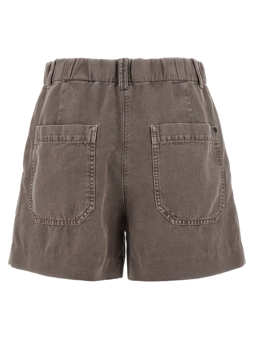 Brunello Cucinelli Garment-dyed Brown Linen Cotton Shorts In Brown