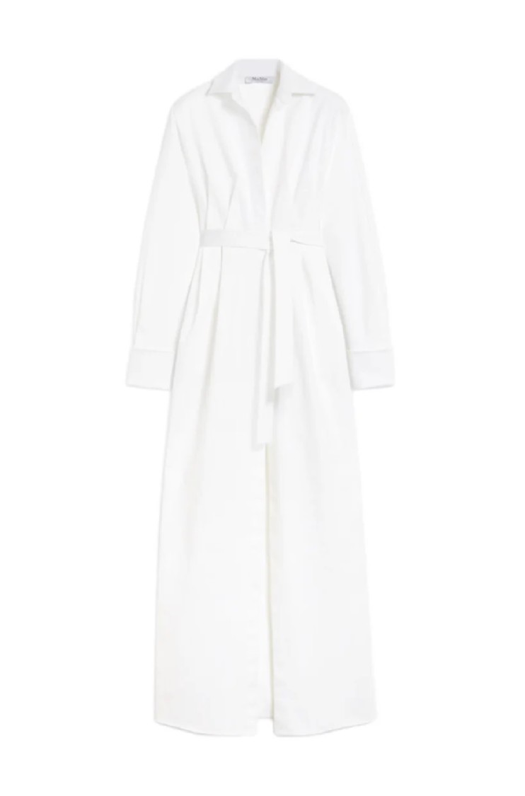 Shop Max Mara White Maxi Dress With Classic Collar And Belted Waist