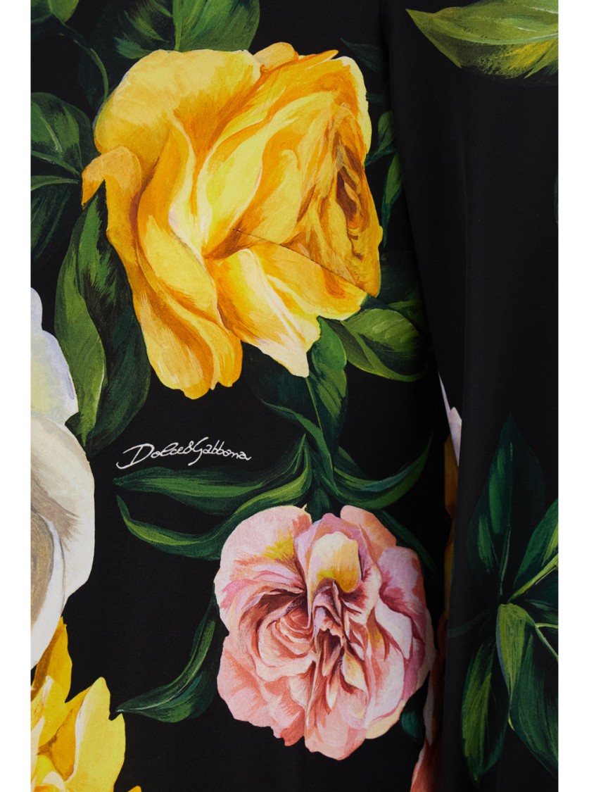 Shop Dolce & Gabbana All-over Floral Motif Silk Multicolor Shirt In Black