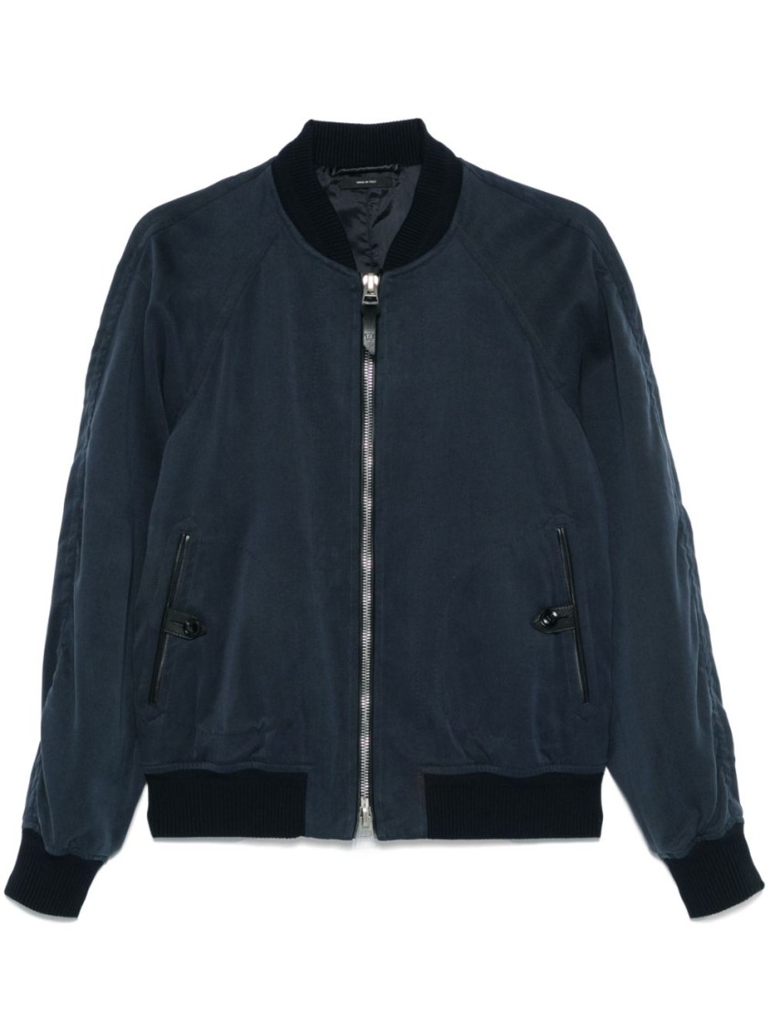 Tom Ford Navy Blue Gabardine Bomber Jacket In Blue