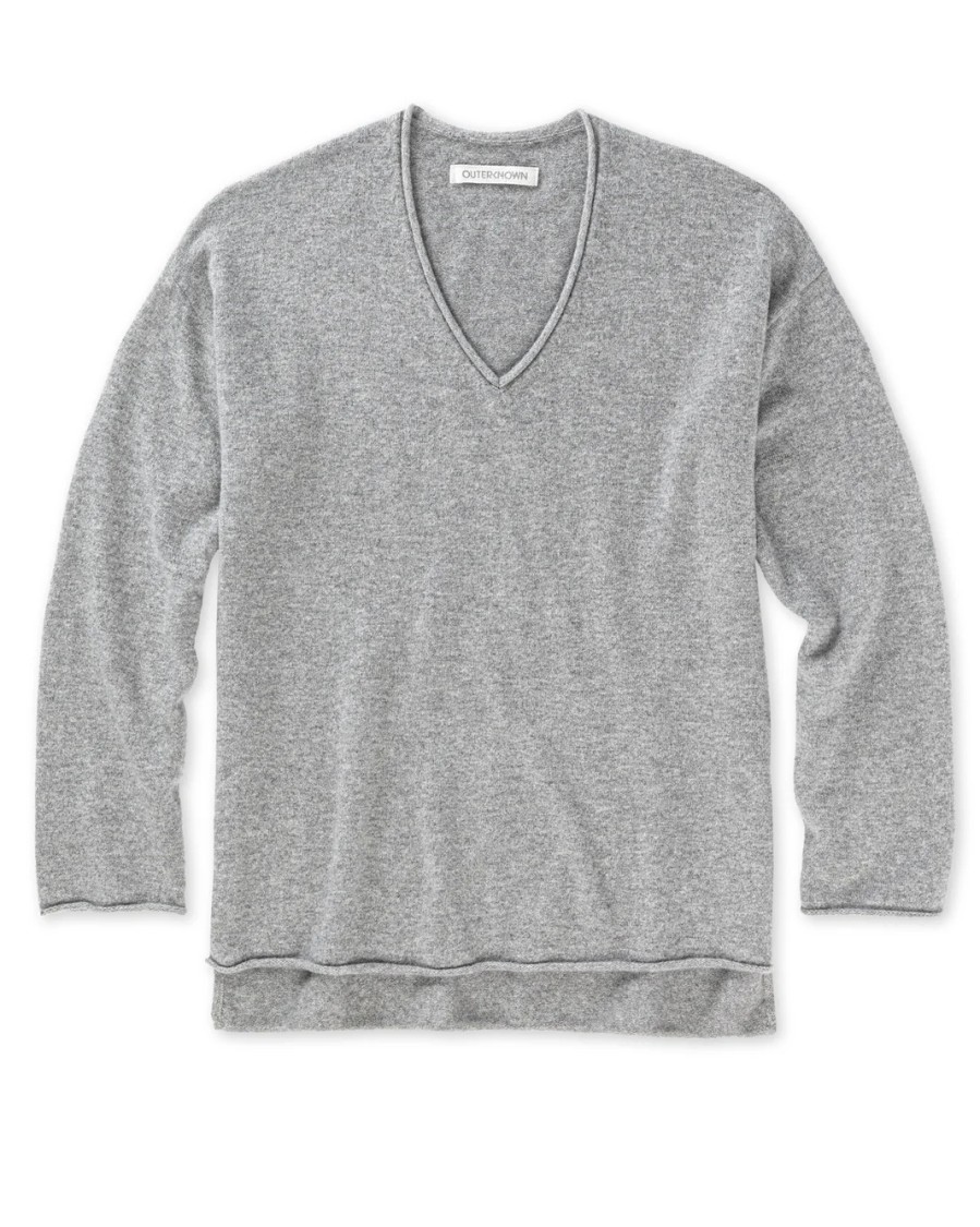 Outerknown Relaxed V-neck Sweater With Drop Shoulders In Gray