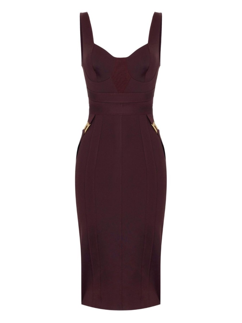 Elisabetta Franchi Structured Bodice Evening Dress In Burgundy