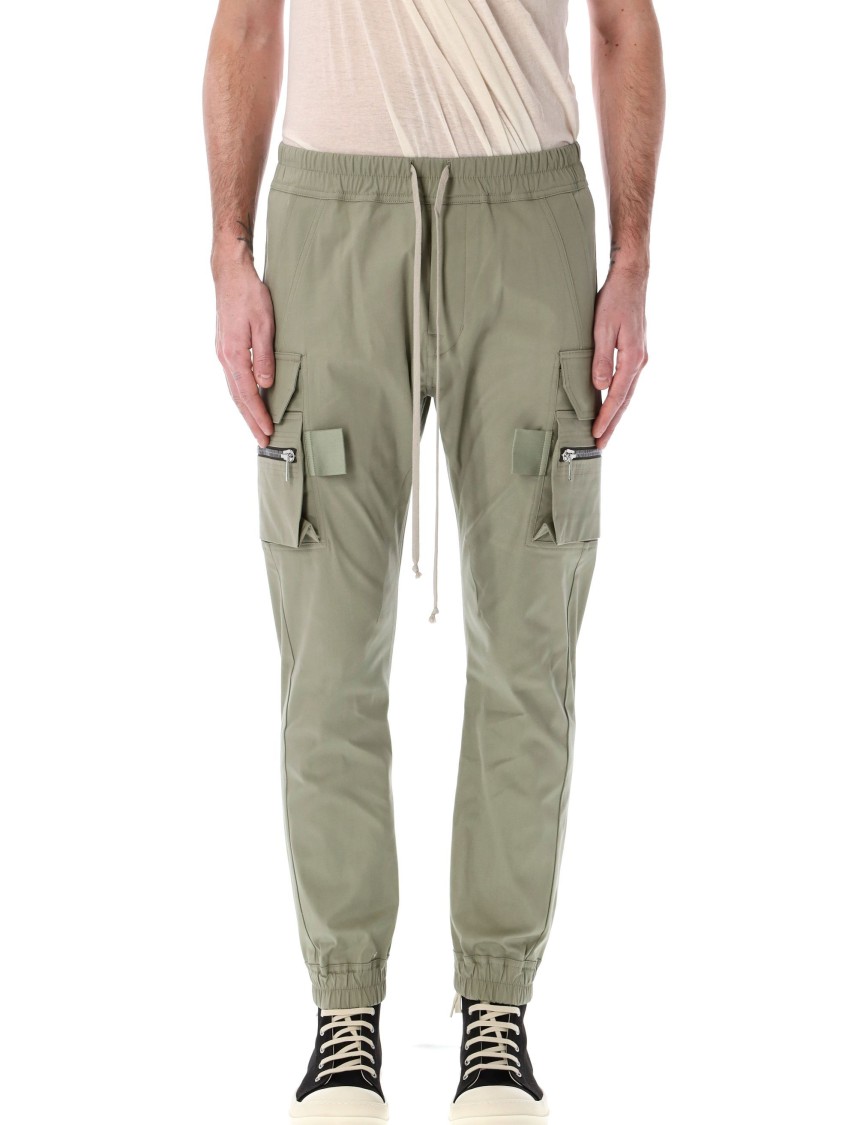 Rick Owens Celadon Slim-fit Cargo Pants With Versatile Pockets In Green