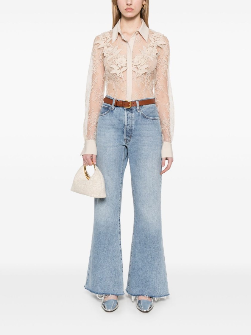 Blugirl Sheer Floral Lace Blouse With Classic Collar