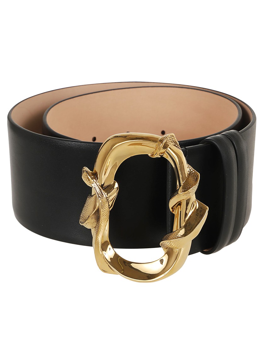 Alexander Mcqueen Snake-buckle Leather Belt In Black