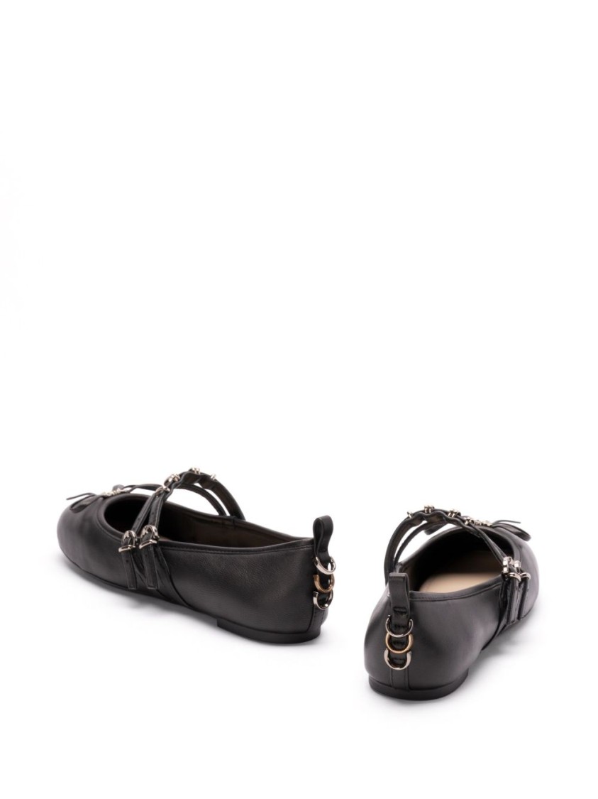 Pinko Nappa Leather Ballet Flats With Straps And Bow In Black