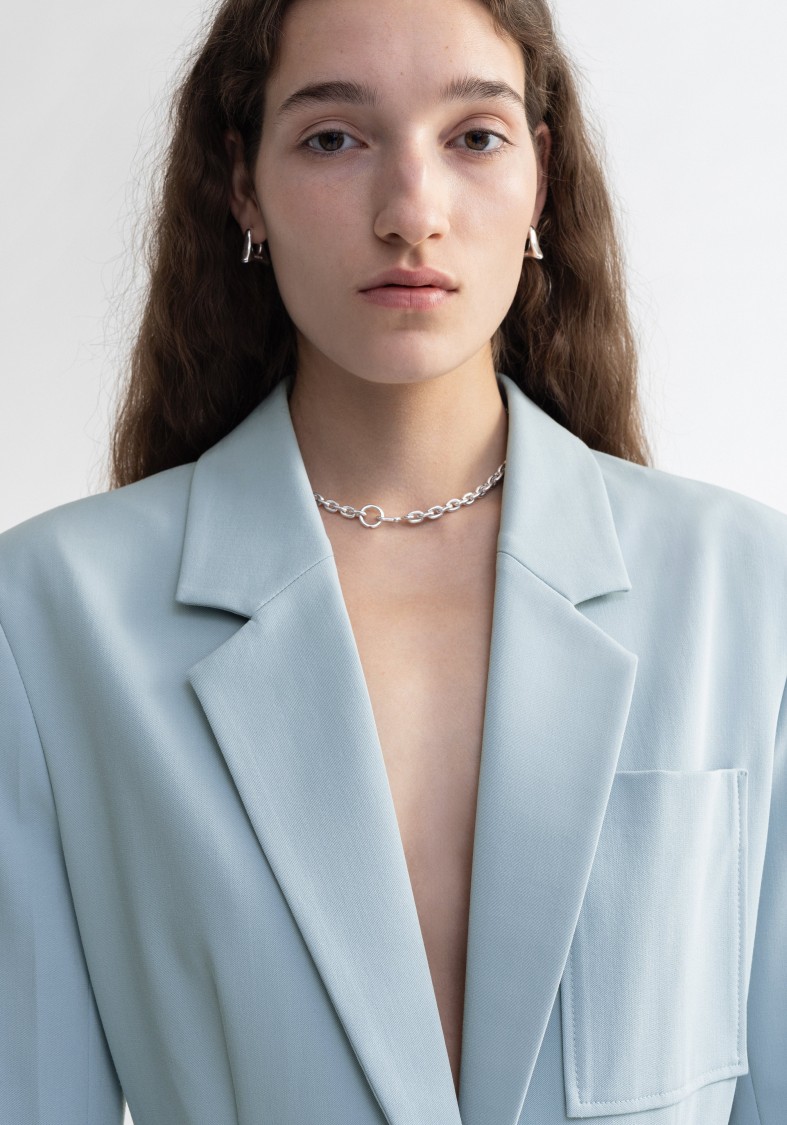 Shop Aeron Mila - Waisted Blazer With Oversized Pockets In Blue