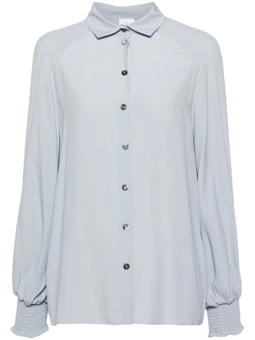 Eleventy Long Sleeve Silk Blend Shirt In Blue