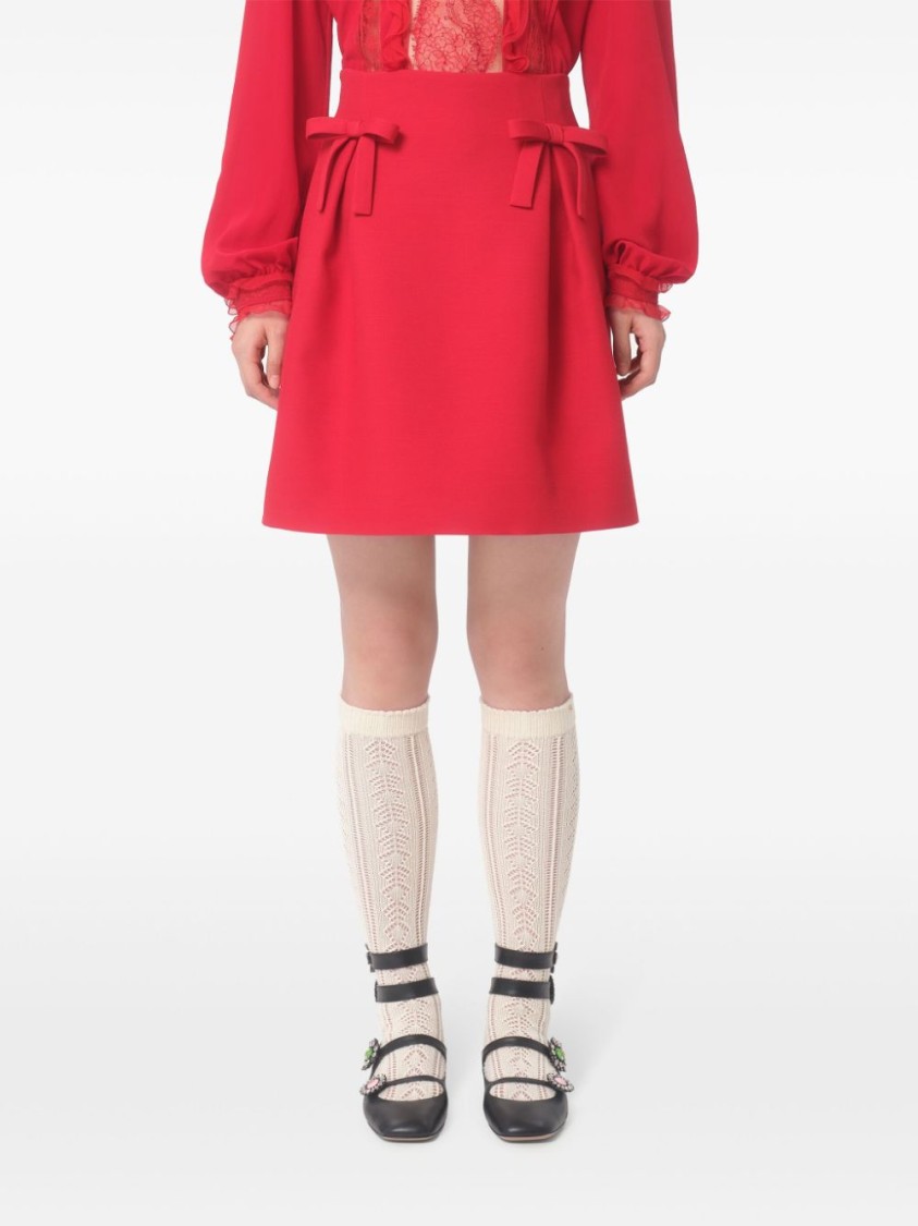 Valentino Bow-detailed Pleated Wool And Silk-blend Mini Skirt