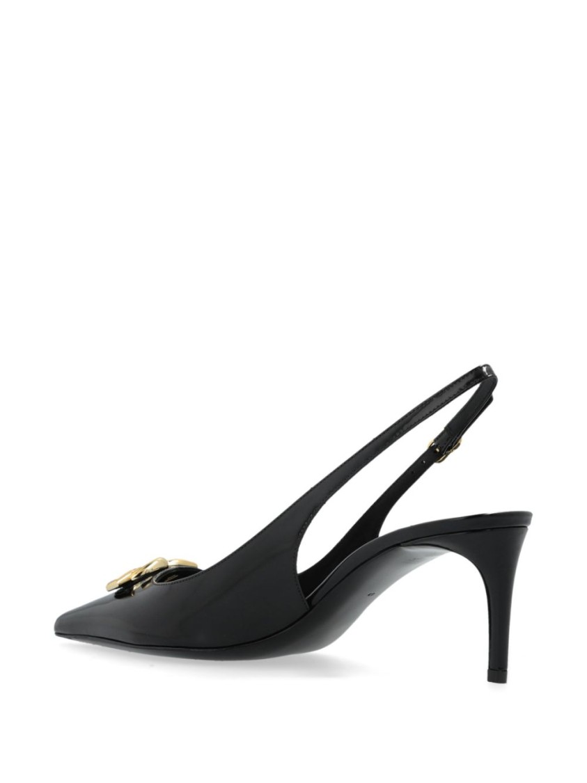Dolce & Gabbana Black Leather Pointed Toe Slingback Heels In Black