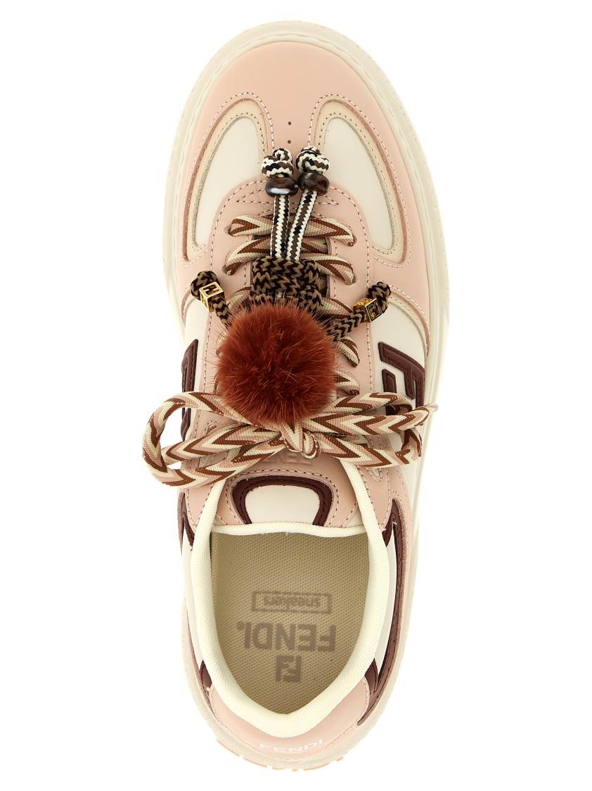 Fendi Low Top Platform Shoes In Pink Leather With Charm In Neutral