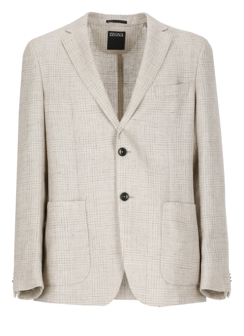 Zegna Chalk Stripe Linen And Silk Jacket In White