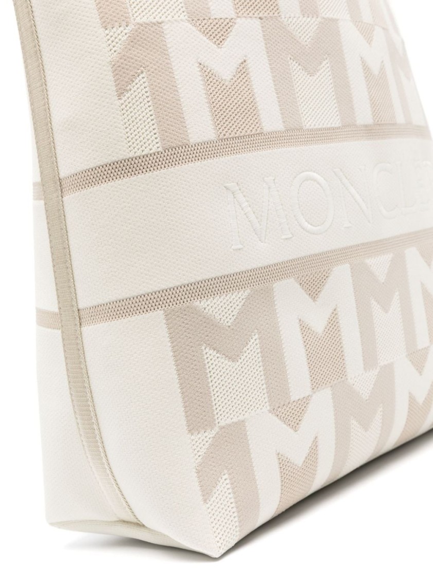Shop Moncler Knit Tote Bag In White