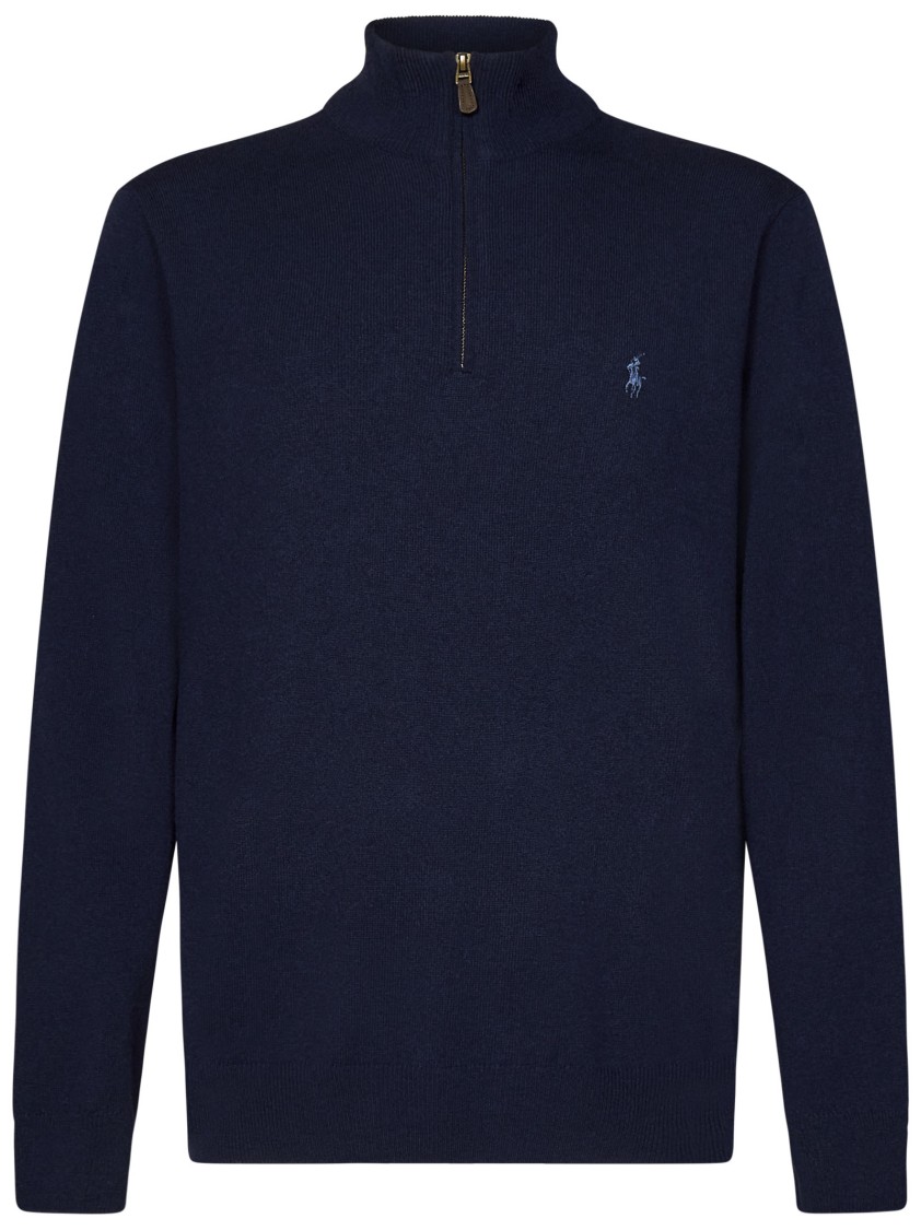 Polo Ralph Lauren Navy Wool Knit Jumper With Quarter-zip In Blue