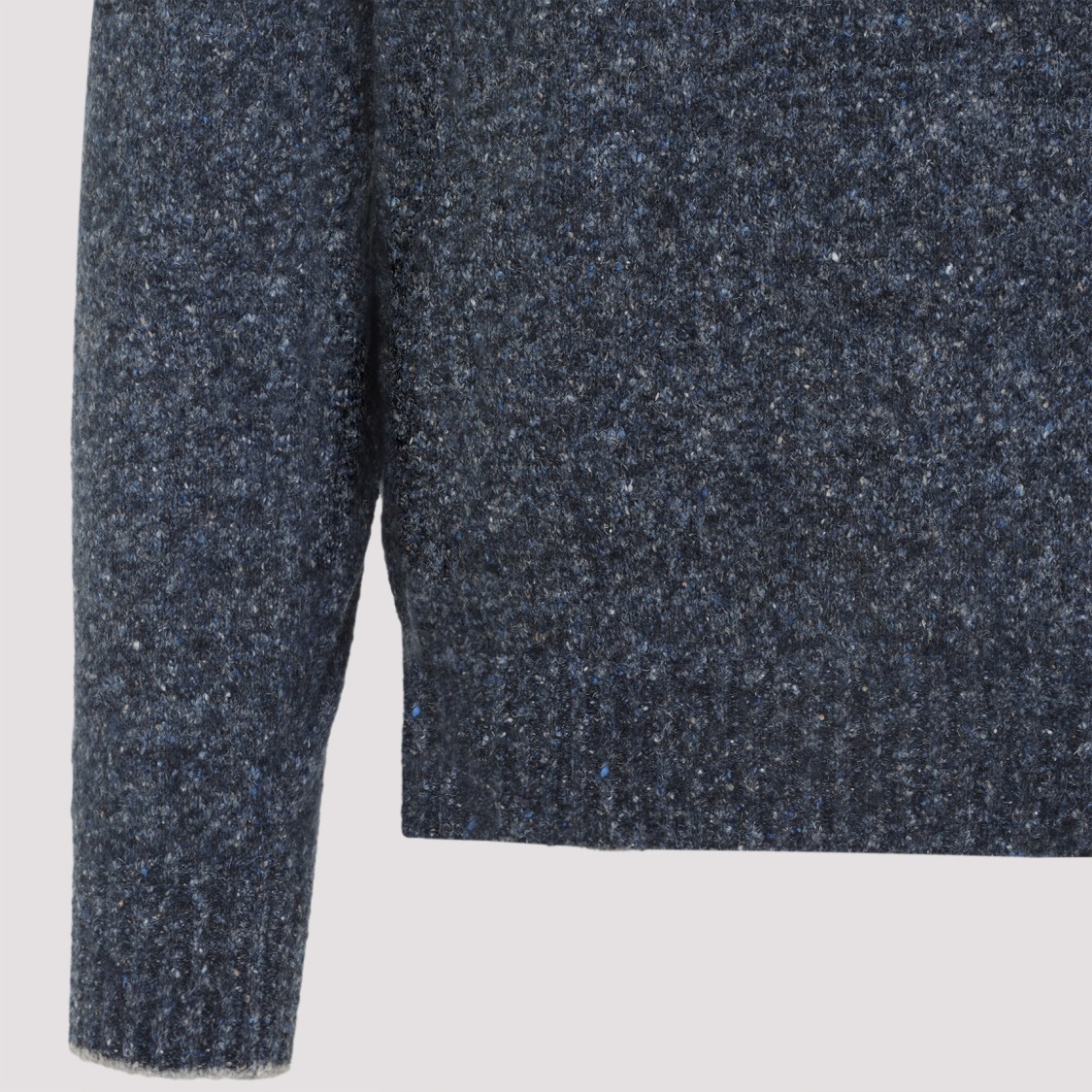 Brunello Cucinelli Blue Crewneck Sweater With A Melange Effect In Gold