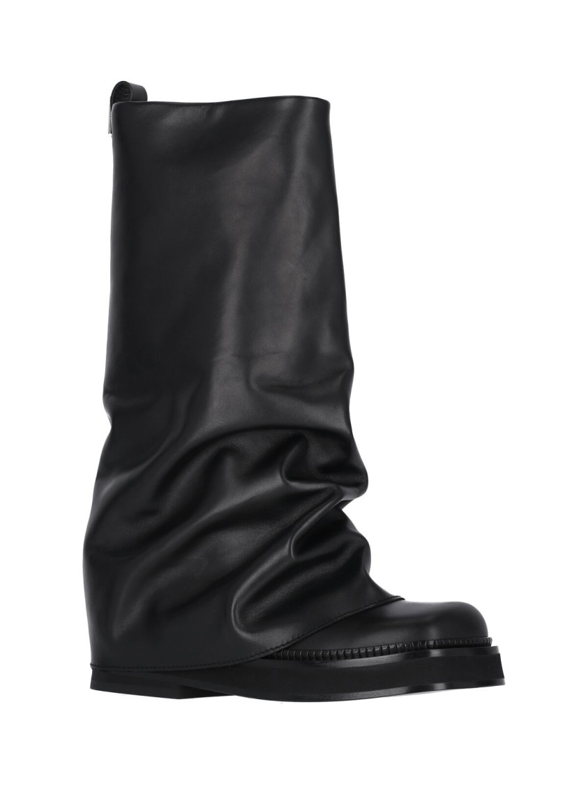 Attico 'robin' Black Boots With Square Toe And Logo Plaque On The Rear In Black