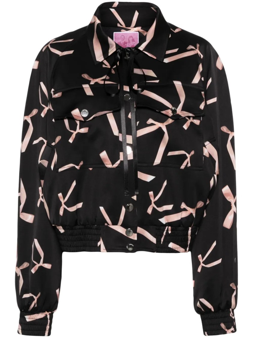 Pinko Bow-print Bomber Jacket With Cropped Silhouette In Multi