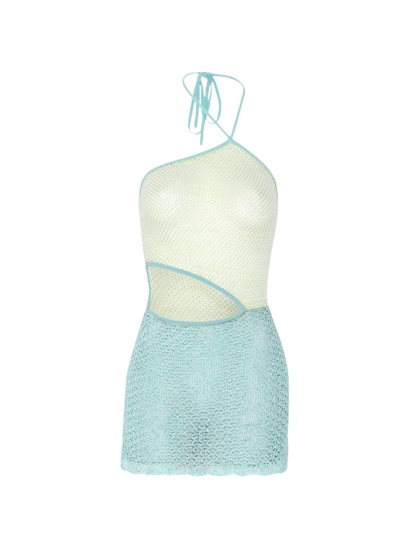 Roberta Einer Jasmine Sheer Knit Mini Dress Teal In Blue