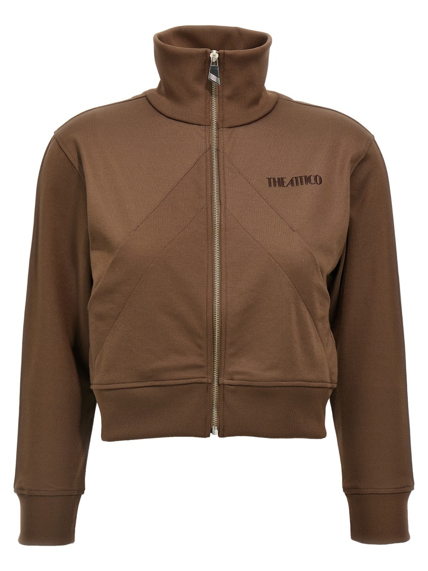 Attico The  Cropped Brown Sweatshirt With Embossed Logo