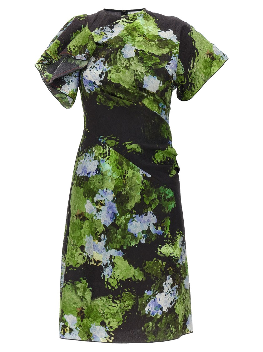 Victoria Beckham Floral Print Mini Dress With Cape-style Sleeves In Black