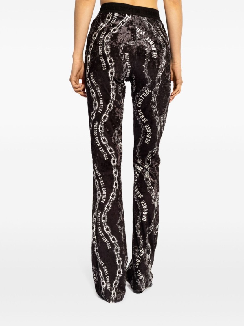 Versace Jeans Couture Chain-print Flared Trousers In Black