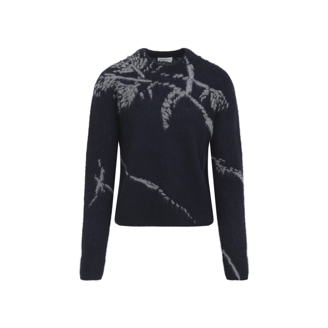 Dries Van Noten Mouche Crew Neck Knite With Motif Knitwear Blue In Blue