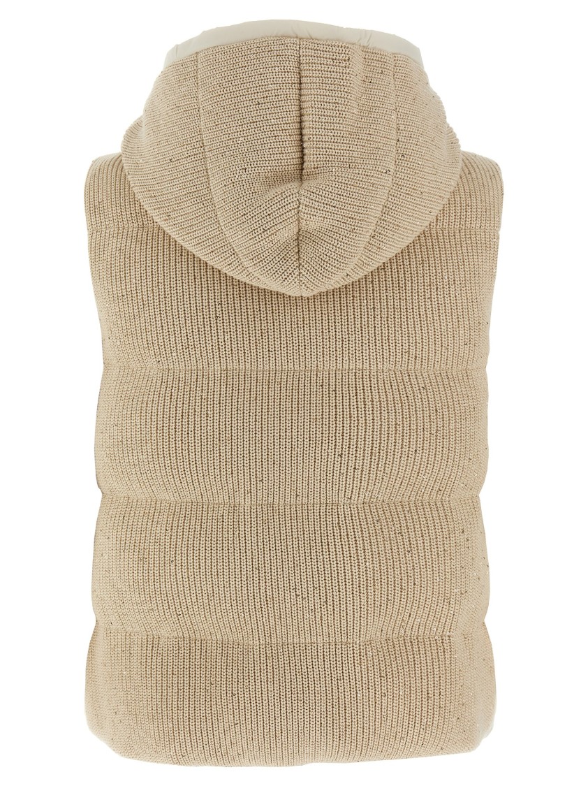 Brunello Cucinelli Cotton Knit Vest With Down Padding And Removable Hood In Neutral