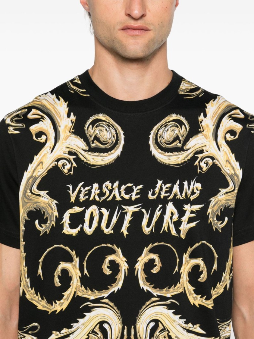 Shop Versace Jeans Couture Black Baroque-inspired T-shirt