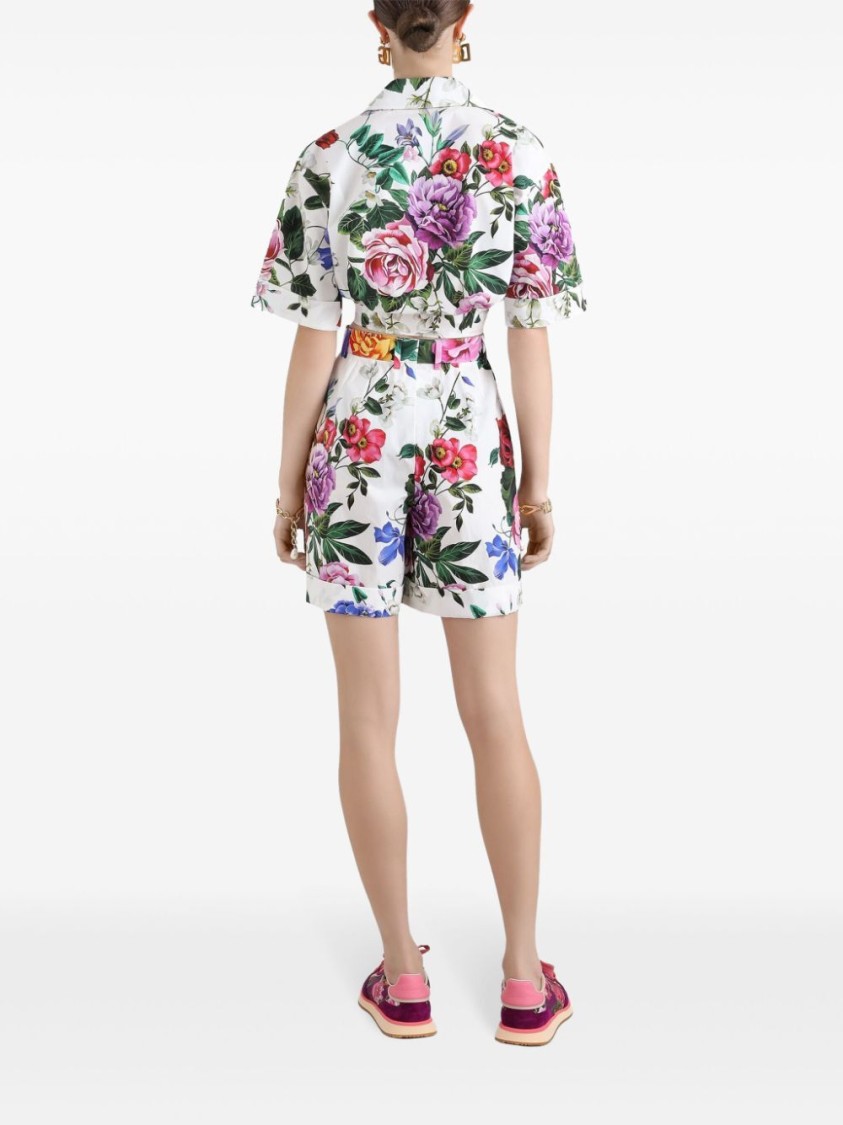 Dolce & Gabbana Floral Print Tailored Shorts With Cuffed Hem