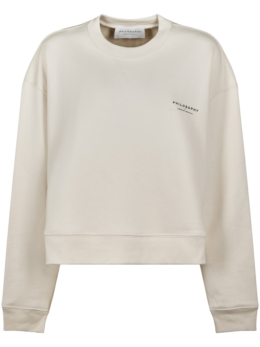 Philosophy Di Lorenzo Serafini Cropped Sweater With Classic Crew Neckline In Neutral