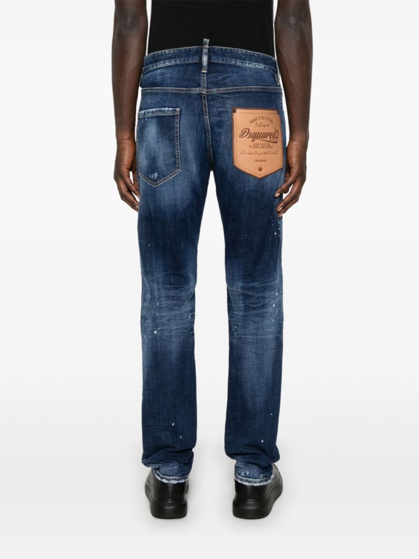 Dsquared2 Slim Fit Distressed Blue Denim Jeans With Paint Splatters In Blue