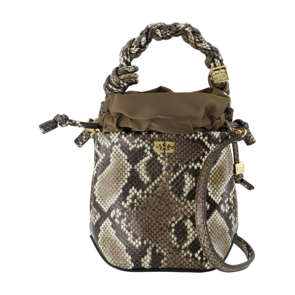 Ganni Bou Bucket Purse - Leather - Printed In Gray