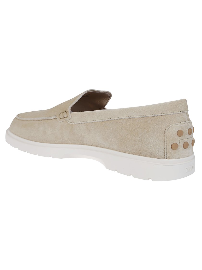Tod's Slip-on Leather Moccasin Shoes With Cushioned Sole In Neutral