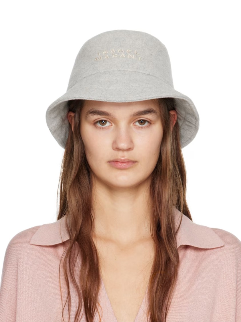Isabel Marant Giorgia Wool Felt Logo Bucket Hat In Gray