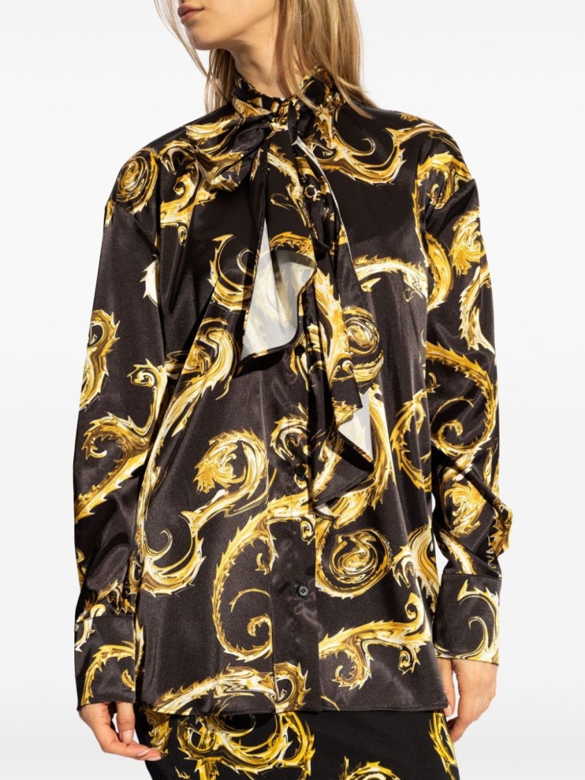 Shop Versace Jeans Couture Bow Satin Shirt In Black