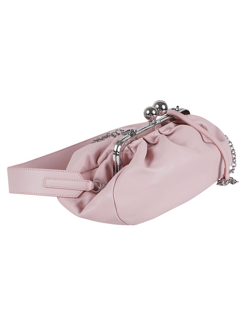 Max Mara Gathered Design Leather Handbag With Signature Clasp In Pink