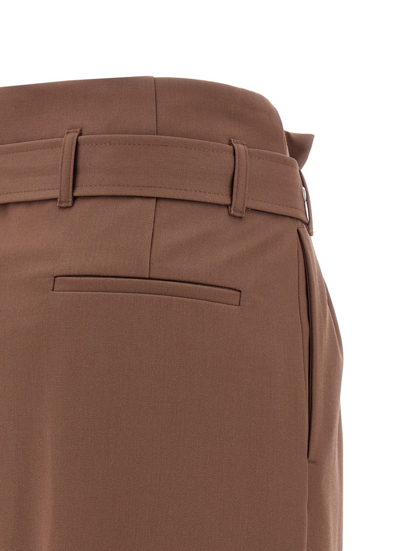 Dries Van Noten Seaches Pleated Wool-gabardine Midi Skirt In Brown